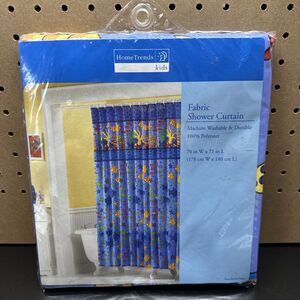 Home Trends Kids Fabric Shower Curtain Retro Fish Print 70”Wx71”L New Old Stock